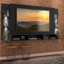 Painel TV 65" com 4 Leds e Prateleiras de Vidro Vegas Premium Multimóveis Preto
