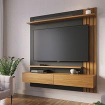 Painel TV 65 Pol 150cm Bancada Suspensa Ripado Luca Noce Milano/Preto Fosco C04 - D'Rossi