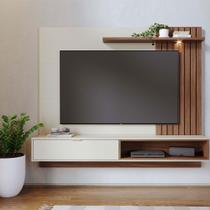 Painel TV 65 Pol 180cm Bancada Suspensa Zurique Off White/Nogueira Real C04 - D'Rossi