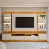 Painel TV 70 297cm Denver com Rack e 2 Módulos Laterais LED Tauari/Off White L04 - D Rossi