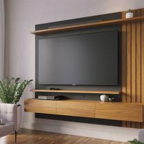 Painel TV 70 Pol 180cm Bancada Suspensa Ripado Luca Noce Milano/Preto Fosco C04 - D'Rossi
