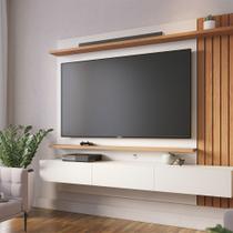 Painel TV 70 Pol 180cm Bancada Suspensa Ripado Luca Off White Matte/Freijó C04 - D'Rossi
