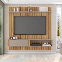 Painel TV 75 Pol 180cm Bancada Suspensa Ripado Eluni Buriti/Cinza C01 - D'Rossi Painel TV 75 Pol 180cm Bancada Suspensa Ripado Eluni Buriti/Cinza C01 - D'Rossi