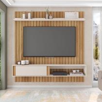 Painel TV 75 Pol 180cm Bancada Suspensa Ripado Eluni Buriti/Off White C01 - D'Rossi Painel TV 75 Pol 180cm Bancada Suspensa Ripado Eluni Buriti/Off White C01 - D'Rossi