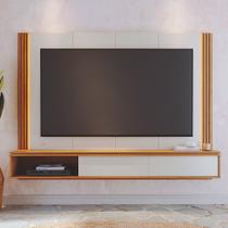 Painel TV 75 Pol 180cm Bancada Suspensa Ripado Led Duda Off Matte/Freijó C04 - D'Rossi