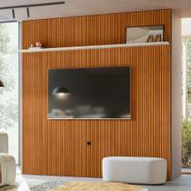 Painel Tv 75 Pol 238cm Ripado Para Sala Kalven M20 - D'rossi Cinamomo E Off White