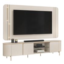 Painel TV 75 Pol e Bancada 241cm Ariane D04 Off/Dourado - Mpozenato Painel TV 75 Pol e Bancada 241cm Ariane D04 Off/Dourado - Mpozenato