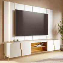 Painel Tv 75 Pol Led e Rack Sala Pé Metal Gior Off/Freijó C05 - Mpozenato