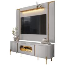 Painel TV 75 Pol Marina e Rack Com LED 180cm Ricky Off/Cinamomo B02 - Mpozenato Painel TV 75 Pol Marina e Rack Com LED 180cm Ricky Off/Cinamomo B02 - Mpozenato