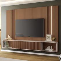 Painel TV 85 Pol 219cm Bancada Suspensa Empire Off/Castanho - HB Móveis Painel TV 85 Pol 219cm Bancada Suspensa Empire Off/Castanho - HB Móveis