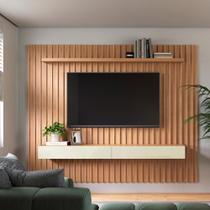 Painel Tv Ripado 2,23m Com 2 Gavetas Dalla Costa 100% MDF Painel Tv Ripado 2,23m Com 2 Gavetas Dalla Costa 100% MDF