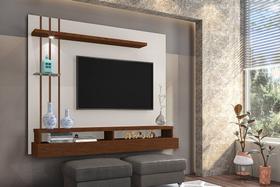 Painel TVs 55" Eros com LED e Prateleira Vidro Off White e Naturale Carmolar