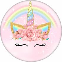 Painel Unicornio Redondo 3D Sublimado para Decoração de Festa Aniversário Menina Tecido Premium com Elástico 1,5 metros