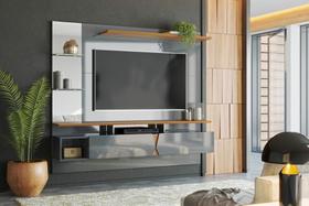 Painel Vega p/ Tvs Até 55'' c/ Gaveteiros e Prateleiras Suporte para Itens - Cinza Perolizado/Tauari