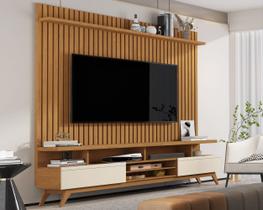 Painel Vênus Ripado 1.8x1.8 + Rack Vivare Wood 1.8 p/ TV até 75'' Nature/Off White - Giga Móveis