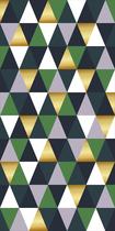 Painel Vertical de Lona Escandinavo Triângulos Tons de Verde e Dourado - 100x120cm