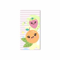 Painel Vertical de Tecido Sublimado Frutas Cute Morango e Laranja Listras 100x200cm