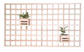 Painel Vertical Floreira Treliça 140x80cm (75x75) Bordas Fechadas Com 2 Cachepot 15cm NeonX Natural Sem Pintura