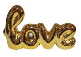 Palavra Decorativa de Ceramica Love Hand Writing Dourada - Lyor
