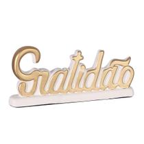 Palavra Gratidão Grande em Cerâmica Fosca Decor de Sala - White Gold