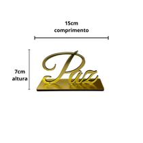 Palavra Paz Letreiro Acrílico Dourado Espelhado 15cm Enfeite Mesa