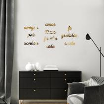 Palavras Decorativas Positivas Espelhadas Dourado