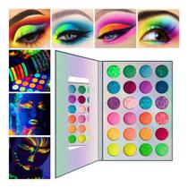 Paleta 24 Sombras Maquiagem Brilha Luz Uv Neon - Coloridas