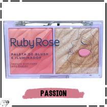 Paleta Blush E Iluminador Ruby Rose Brilho Intenso