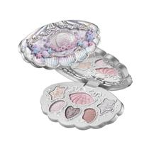 Paleta de maquiagem facial Flower Knows Shell's Jewel de 6 cores, sombras, blush, realce e contorno, paleta de maquiagem facial tudo-em-um com 4 tons neutros foscos e 2 brilhantes (01 Moonlight Pearl, 0,23 onças)
