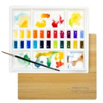 Paleta de pintura em aquarela SENSORY4U Ceramic com tampa de madeira