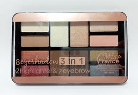 Paleta De Sombras 3 Em 1 Miss France (Sombras de olho - Iluminadores - Sombras para sobrancelha)