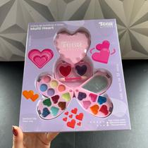 Paleta de sombras infantil estojo com sombra e gloss de coração de plastico de brinquedo presente menina criança rosa
