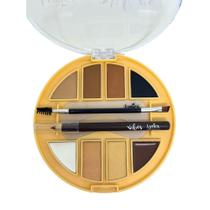 Paleta de Sombras para Sobrancelhas com Pincel 2 em 1 Lápis e Molde Versátil e Completa