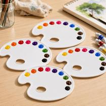 Paleta Godê Plástica Oval para Pintura com 9 Cavidades Cada Compatível com Aquarela Acrílica Guache Lisa Lavável Kit com 4 Unidades -