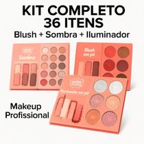 Paleta sombras, iluminador e blush make completa e alta pigmentação em formato de um livro
