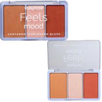 Paleta Trio Contorno Iluminador e Blush Ruby Rose Feels Mood T20 L30 B90 - 13.2g Hb-7526