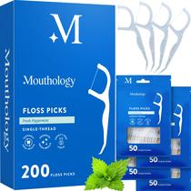 Palha de trigo biodegradável Floss Picks Mouthology (pacote com 200 unidades) Palha de trigo biodegradável Floss Picks Mouthology (pacote com 200 unidades)