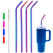 Palha dobrada de metal reutilizável de aço inoxidável de 14 cm, pacote com 4 Palha dobrada de metal reutilizável de aço inoxidável de 14 cm, pacote com 4