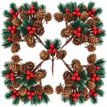 Palhetas de Natal Panelee, 48 unidades, 8 cm, bagas vermelhas, pinhas