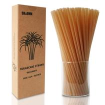 Palhinhas de cana-de-açúcar SHAUMN biodegradáveis 26 cm compostáveis 100 ct Palhinhas de cana-de-açúcar SHAUMN biodegradáveis 26 cm compostáveis 100 ct