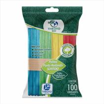 Palito de Madeira para Sorvete Ponta Redonda Sortido - Pacote com 100 Unidades