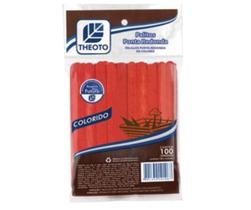 Palito de sorvete madeira colorida 100un Vermelho Theoto