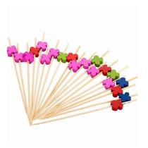 Palito em Bambu p/ petiscos com Trevos coloridos - 20 un - Silver Festas
