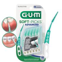 Palito Interdental Gum Soft Picks Advanced Cabo Curvado para Higiene Bucal com Estojo Portátil 18un