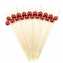 Palitos De Bambu Com Bolinhas Vermelha 12cm 20un - Silver