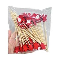 Palitos De Bambu De Natal 50/100un Palitos De Dente Para Bolo Decoração De Festa Natal Ano Novo