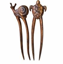 Palitos de cabelo de madeira Handicraftviet com madrepérola Palitos de cabelo de madeira Handicraftviet com madrepérola