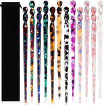 Palitos de cabelo Luinabio Acetate Styling Tortoise Shell 12 unidades Palitos de cabelo Luinabio Acetate Styling Tortoise Shell 12 unidades