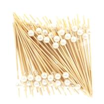 Palitos de coquetel de nicilina Faux Pearl Bamboo 12 cm (pacote com 100)