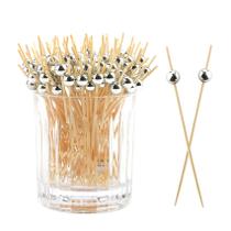 Palitos de dente para coquetel de bambu HQIOA, 400 peças, tampo prateado de 12 cm Palitos de dente para coquetel de bambu HQIOA, 400 peças, tampo prateado de 12 cm